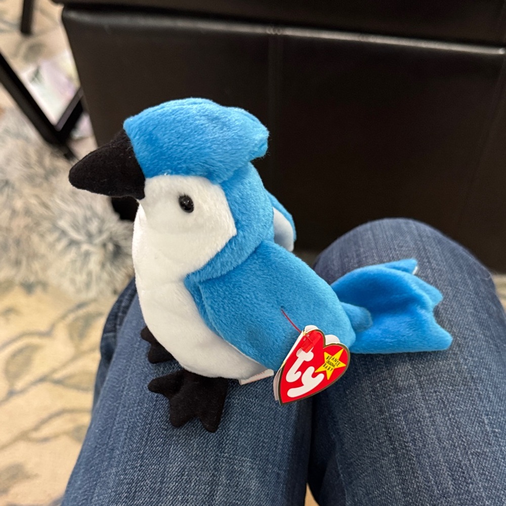 Ty Rocket Vibrant Blue and White Plush Bird